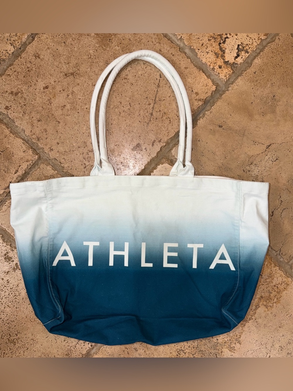 Athleta Oversized Ombre Gradient Blue Tote Bag Blue White
